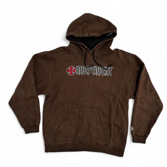 Y2K Independent Truck Co Brown Embroidered Hoodie M/L Skater Grunge - Picture 2 of 12